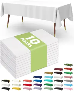 Plastic Table Cloth Disposable 10 Pack, 54 x 108 Inch Table Cloths, Party, Picnic, Wedding, Decorative Tablecloths, Rectangle, Leakproof & Sturdy