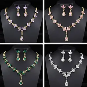 Crystal Bridal Necklace and Earrings Set for Women, Purple Rhinestone Wedding Jewelry Set, Elegant Statement Jewelry for Bridal, Prom, Party and Evening Wear