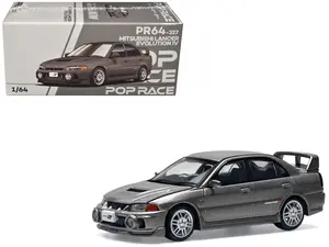 Mitsubishi Lancer Evolution IV RHD (Right Hand Drive) Dark Gray Metallic 1/64 Die Cast Model Car by Pop Race