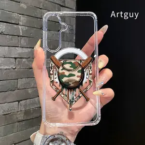 Magnetic Soft Case for  Samsung Galaxy S26 S23 Ultra S24 Plus FE S25 S22+ Camouflage Baseball Emblem Pattern Anti-Yellowing Shockproof ultra-thin Silicone Crystal Transparent Acrylic Large Hole Cover Supports Wireless Charging
