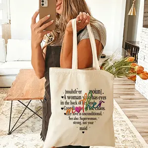 Personalized Birth Month Heart Blessing Canvas Tote Bag - Double-Sided Printing, Floral Eco-Friendly Reusable Bag, Birthday Gift for Mom
