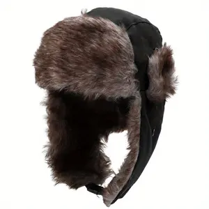 Thicken Faux Fur Bomber Hat With Earflap, Women Winter Plush Snow Bonnet, Warm Earmuffs Skiing Beanies, Outdoor Fishing Caps