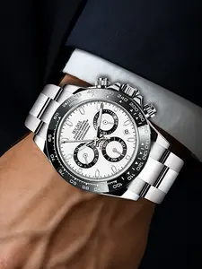 A men's high-end business leisure three eye luminous multifunctional waterproof fashion trend steel strap quartz watch Modern Fashionable Wristwatch