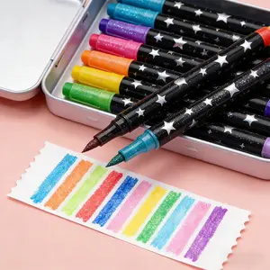 24/48 color double-ended glitter markers | Metallic glitter fine-tip watercolor pens, suitable for crafts, greeting cards, birthday cards, mugs, wooden decorations, sketching and professional art purposes