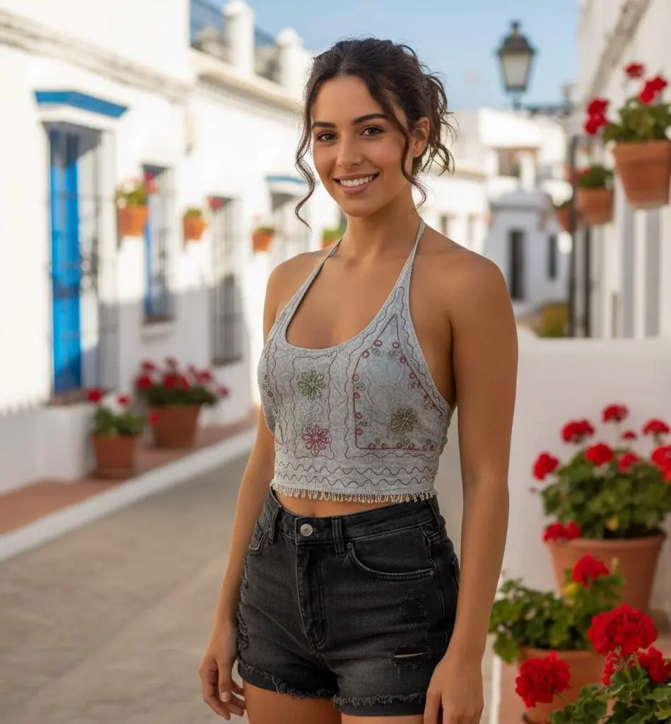 Embroidered Halter Top | Gray Boho Crop Top | Vintage Style Festival Clothing