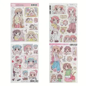 8pcs Korean Style Cute Girl Stickers, Soft Adorable Hand Account Stickers, DIY Sticker, Cartoon Character Gouka Material, Perfect for Journaling