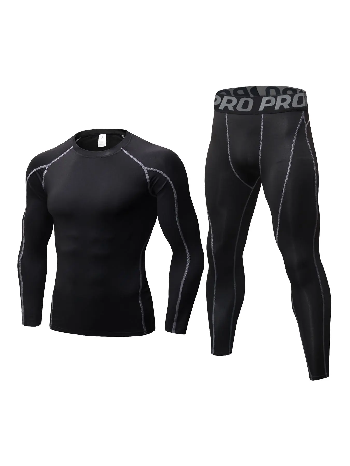 Men's Compression Tracksuit Set, Top Stitching Top & Letter Tape Leggings, Sportswear Set for Indoor Outdoor Wear, Fitness Training Clothes, Fitness Outfit, Athletic Sportswear, Men's Sport & Outdoor Clothing