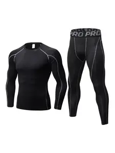 Men's Compression Tracksuit Set, Top Stitching Top & Letter Tape Leggings, Sportswear Set for Indoor Outdoor Wear, Fitness Training Clothes, Fitness Outfit, Athletic Sportswear, Men's Sport & Outdoor Clothing