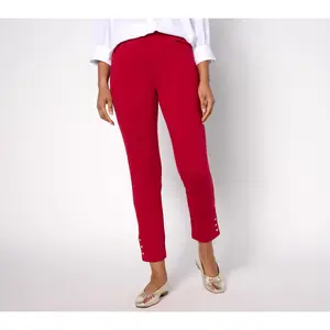 QVC Belle by Kim Gravel Petite Nautical Ponte Ankle Pants with Gold Buttons