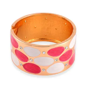 White Crystal Goldtone Multi Color Enameled Bangle Cuff Bracelet for Women Jewelry Ct 0.01 Birthday Christmas Gifts for Women