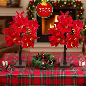 1/2 Piece Set, LED Red Flower Christmas Tree Lights - Battery Operated, Great for Holiday and Thanksgiving Decorations, Living Room Centerpieces, Christmas Decorations