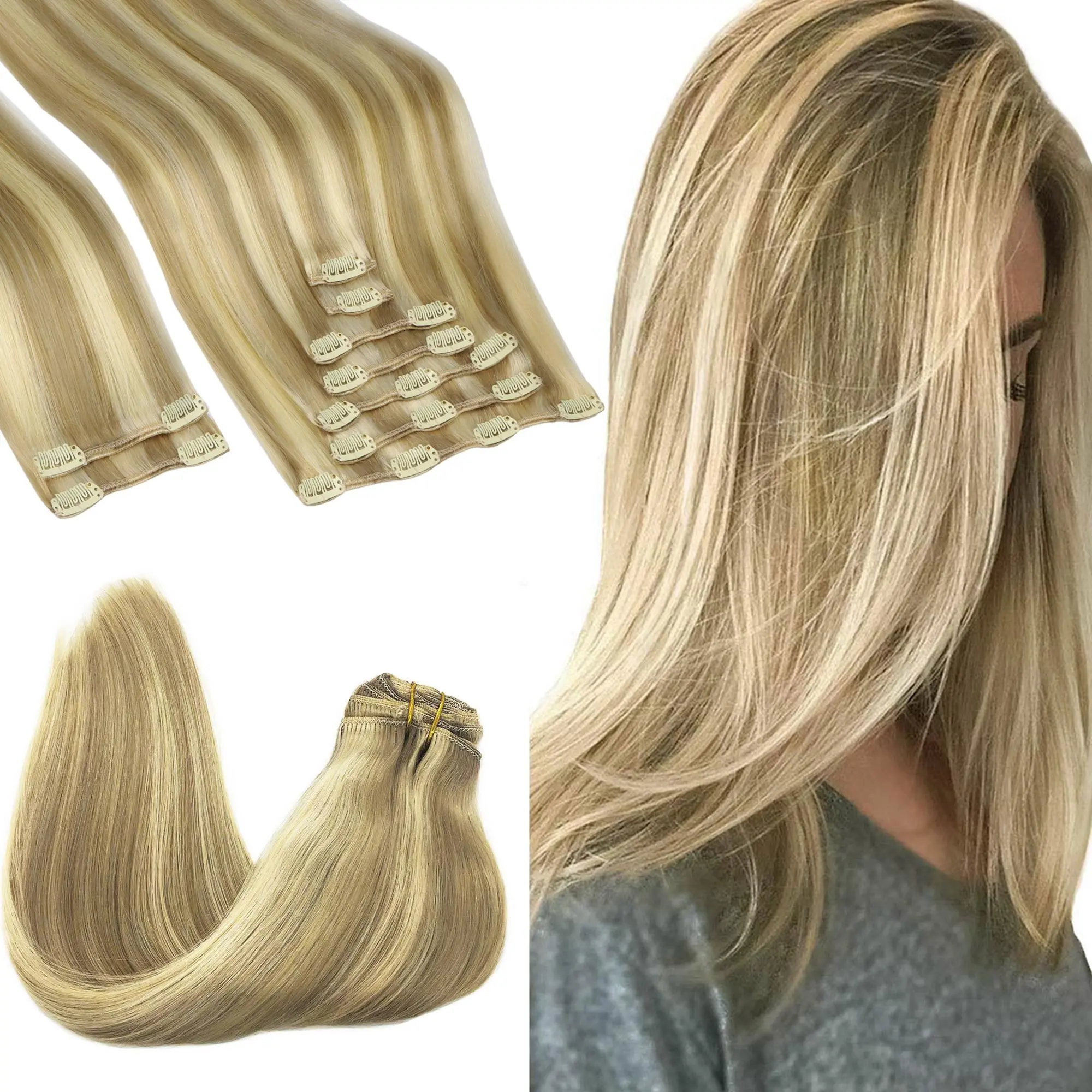 GOO GOO Hair Extensions Clip in Hair Extensions Real Human Hair Natural Straight Remy Hair Clip ins for Women summer hairstyles #summerwins #SummerFinds