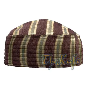 Gold Brown Striped Velveteen Mix Semi-Rigid Kufi