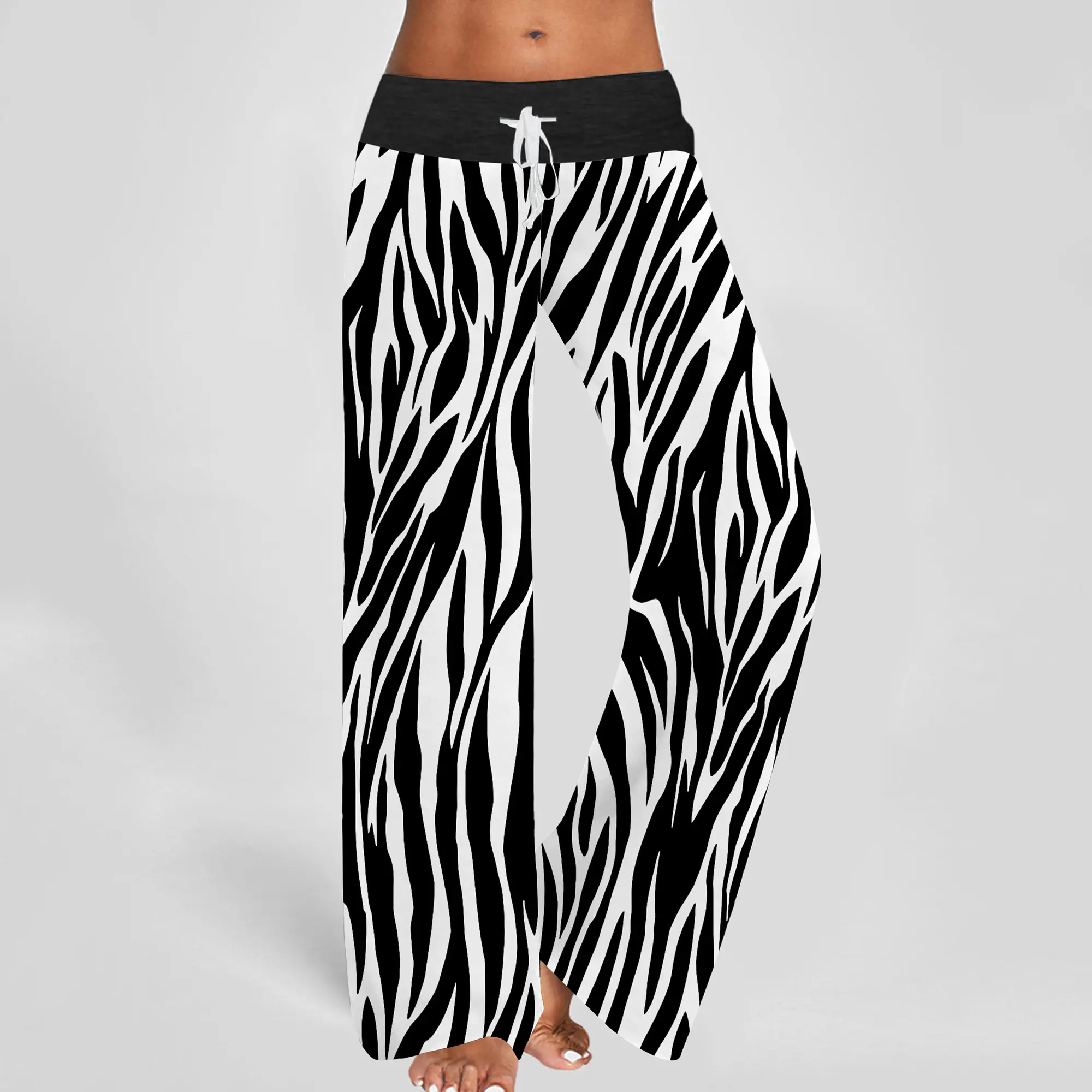 Zebra Print Contrast Wide Leg Pants For Women - SHESHOW