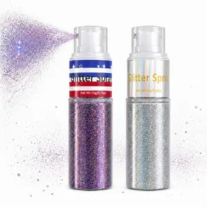 2Pcs Patriotic Lightweight Cosmetic Glitter Spray - Red White Blue Silver + National Flag Color Shimmer Hair & Body Glitter Powder with Coverage for 4th of July, Festival Rave USA Flag Makeup Accessories,summerwins