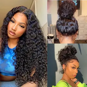 Subella Hidden Strap 360 Lace Water Wave Human Hair Wig Invisi Strap Snug Fit 360 Lace Frontal Wig 220% Density Pre Bleached Knots Pre Plucked Crystal Band  HD Lace Wig Invisi-Drawstring 360 Lace Wig