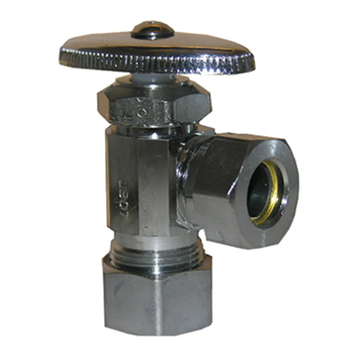 Larsen Supply Angle Valve, Polished Chrome, 0.63" Compression Inlet x 0.5" Slip Joint Outlet, Lead-Free, California & Vermont Compliant for Boating & Marine, Carded, California Compliant