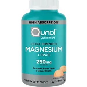 Qunol Extra Strength Magnesium citrate high absorption Gummies, 250mg 150ct. Dietary Fitness Supplement Natural Healthcare Mineral Edible