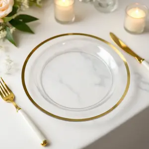 10-Pack Plastic Round Dinner Plates 10" Clear with Gold Rim - Sleek Disposable Party Plates