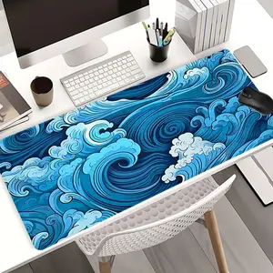 Extra Large Japanese Wave Art Mouse Pad Blue Ocean Gaming Desk Pad Gaming Desk Accessory Office Desk Accessories 35x16 Inch Computer Keyboard Mousepad with Non-Slip Rubber Base Durable Stitched Edge Perfect Gift for Christmas and New Year