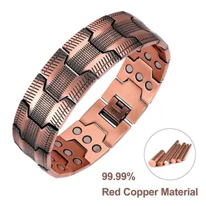 Men's copper bracelet, 3X super magnetic bracelet, 99.99% pure copper, with 3500 Gauss neodymium magnet, adjustable, equipped with size tool, low allergy, durable design, pure copper magnetic bracelet with adjustable folding buckle, jewelry gift summerwin