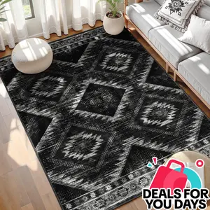 BESTSWEETIE Washable Rugs for Living Room, Area Rugs, Carpet, Soft Faux Wool Vintage Moroccan Runner Rug for Bedroom Non Slip Tpr Backing Low Pile, Distressed Aztec Rug,summerwins