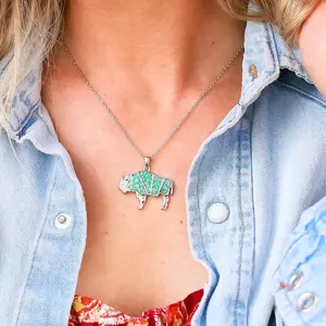 The Turquoise Bison - Stainless Steel Turquoise Pendant with Silver Finish