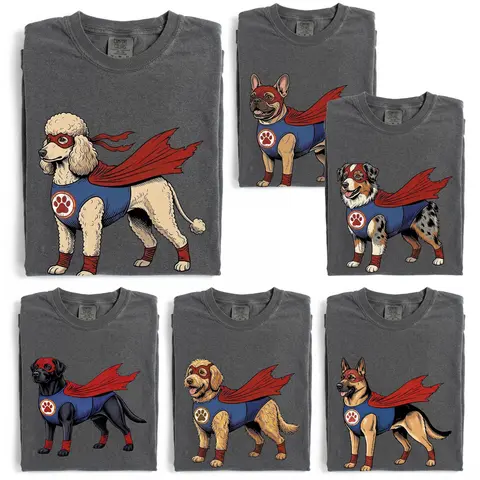 Super Hero Dogs: Comic Book Dog Comfort Colors T-Shirts | 50+ Dog Breeds, Custom Available, Comfort Colors Tee