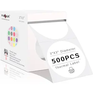 3 Inch Thermal Sticker Labels - Self-Adhesive Circle Direct Thermal Labels, 500 Per Round Roll for DIY Design, QR Code, Name Tag - White