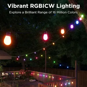 Smart RGB Warm Outdoor String Lights, 2.55ft USB Bulb Patio Lighting, Ip66 Waterproof, APP Control, 11 Scene Modes, 20 Leds