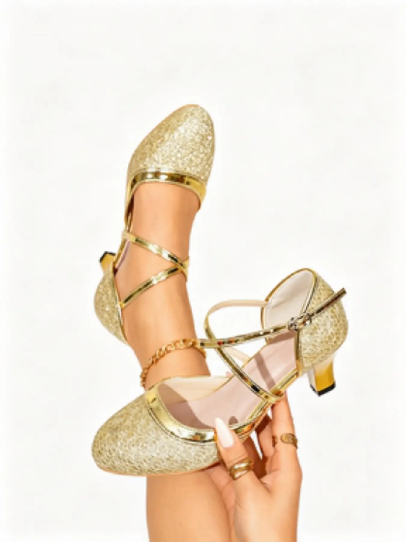 Standard Dance Shoes, Dance Footwear, Dancing Shoes, Gold/flash Options, Cross Strap Soft Sole, Perfect for Indoor Practice & Stage Shows