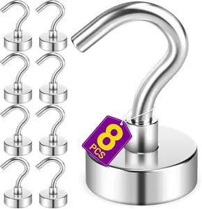 8 Pack Magnetic Hooks for Cruise Cabins, 30 LB Neodymium Magnets with Hooks, Heavy Duty Magnet Hooks for Hanging, Cruise Essentials 2026, Kitchen, Office, Towels, Curtains, Fridge (Silver)