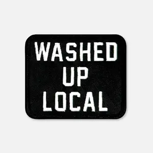 Washed Up Local Patch - Heavy Twill Embroidered Iron On Adhesive Backed 3.5" x 3" Burly Overlock Stitch Border