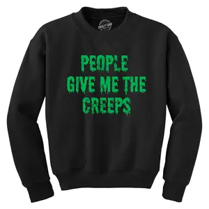 People Give Me The Creeps Crewneck Sweatshirt Funny Halloween Anti Social Freaks Joke Longsleeve Sweater Funny Sweater Halloween Crew Neck Funny Introvert Long Sleeve Crew Novelty Sweatshirts for Men Black -