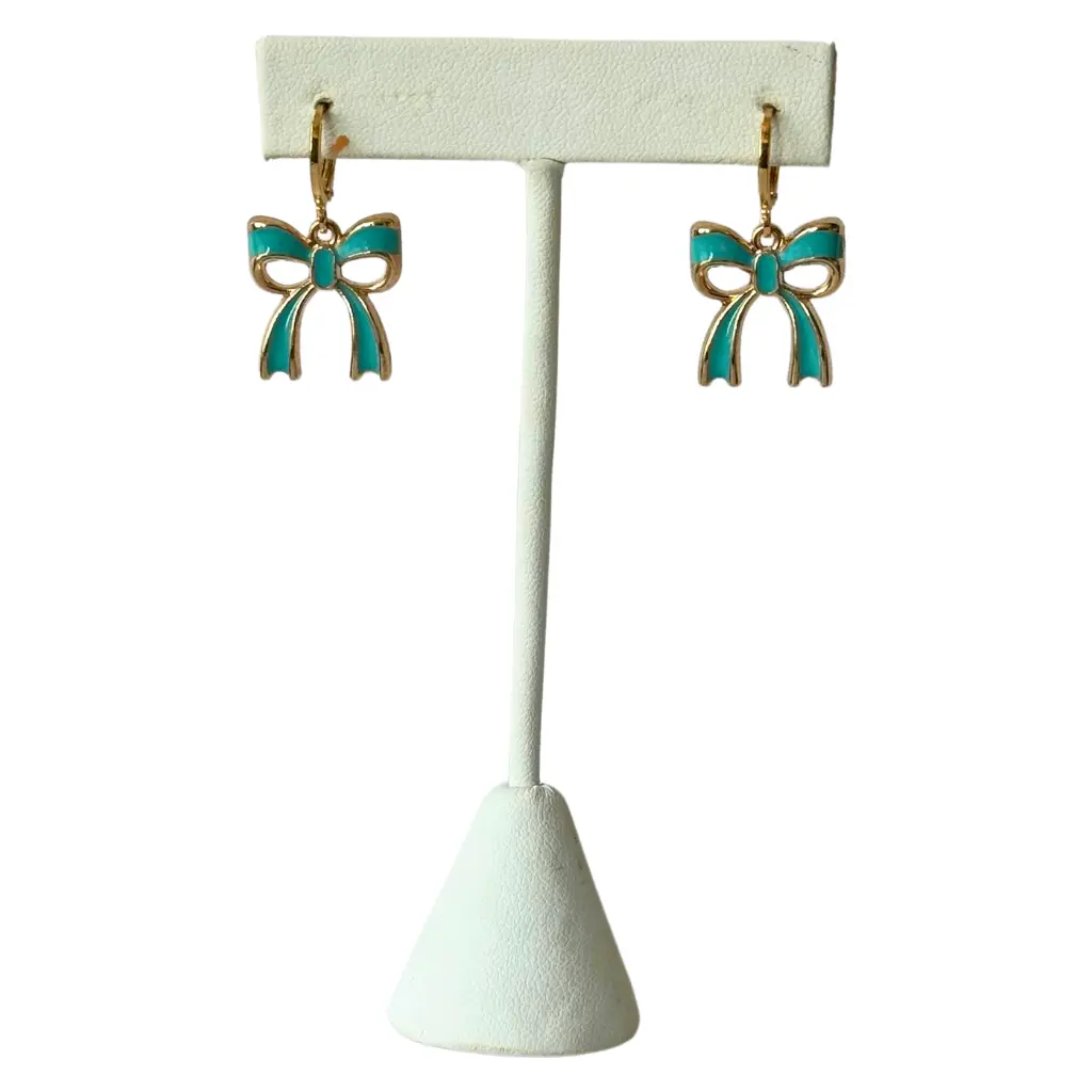 Teal Bow Statement Huggie Hoop Earrings, Embrace The Flirty, Coquette Trend