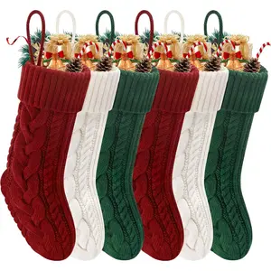 Christmas Stockings 6 Pack 18 Inches Large Size Knitted Stockings for Family Holiday Party Decor