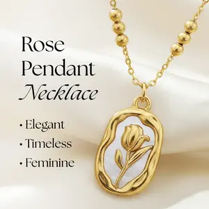Rose Pendant Necklace Gold Plated Amulet Stainless Steel Chain 18-20 Inches Elegant Rose Motif for Everyday Wear Timeless Feminine Design