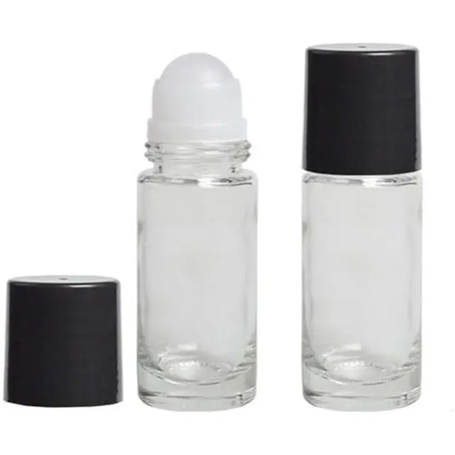 2 count Black Clear 30ML Empty Glass Essential Oil Roller Bottles Vials Containers Refillable Roll-on Bottles with Funnel Refillable  Containers Balls