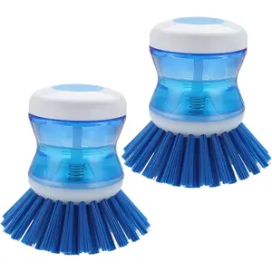 Dish Brush with Soap Dispenser for Dishes Pot Pan Kitchen Sink Scrubbing, Blue 2 Pack