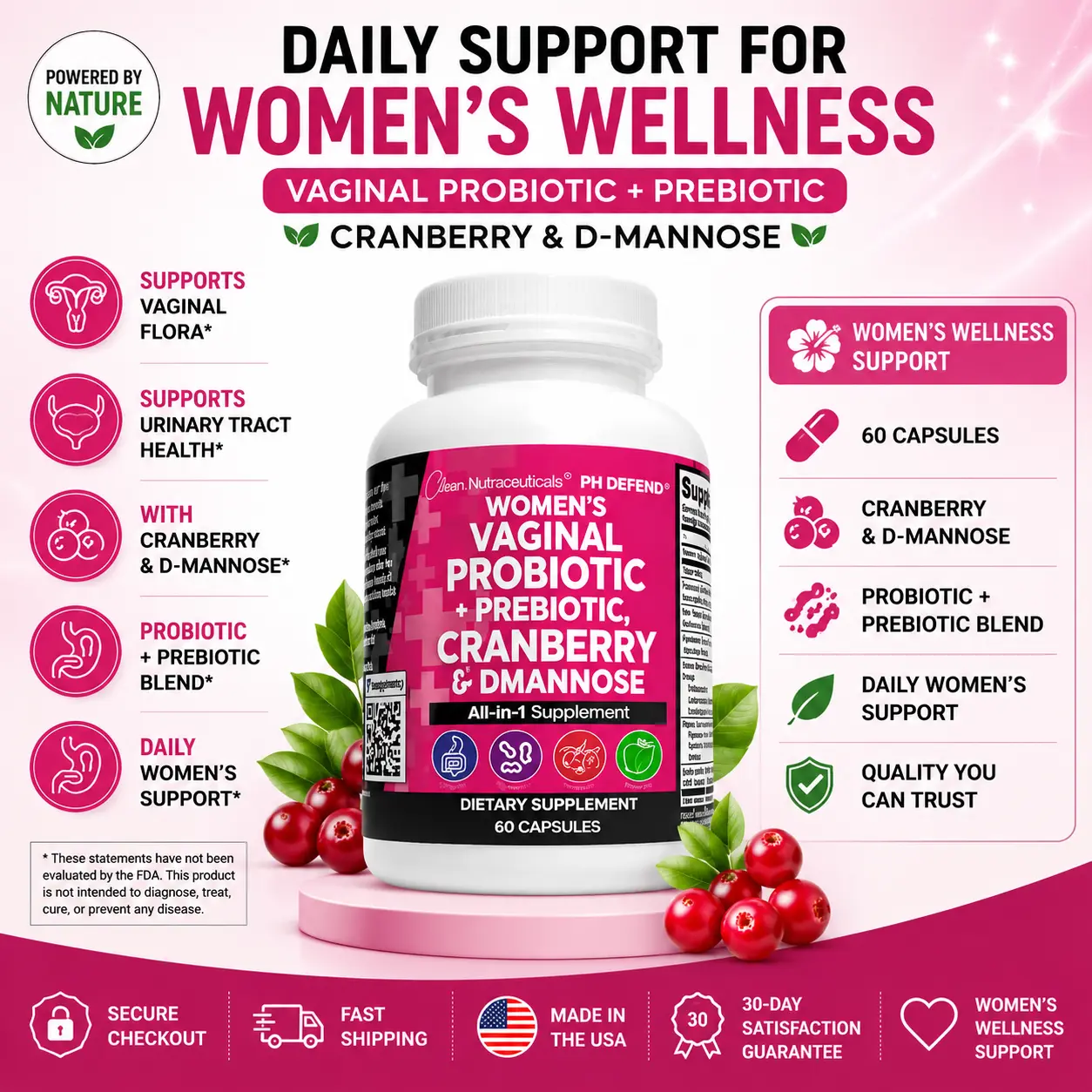 Women's Vaginal Probiotic + Cranberry & D-Mannose | 60 Capsules