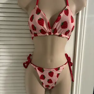Large Strawberry Bikini - Pink and Red Swimwear with Strawberry Print