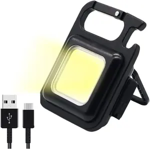 Emergency Rechargeable Keychain Flashlight - Magnet Clip, High Lumen LED Light with Bottle Opener for Car Repair