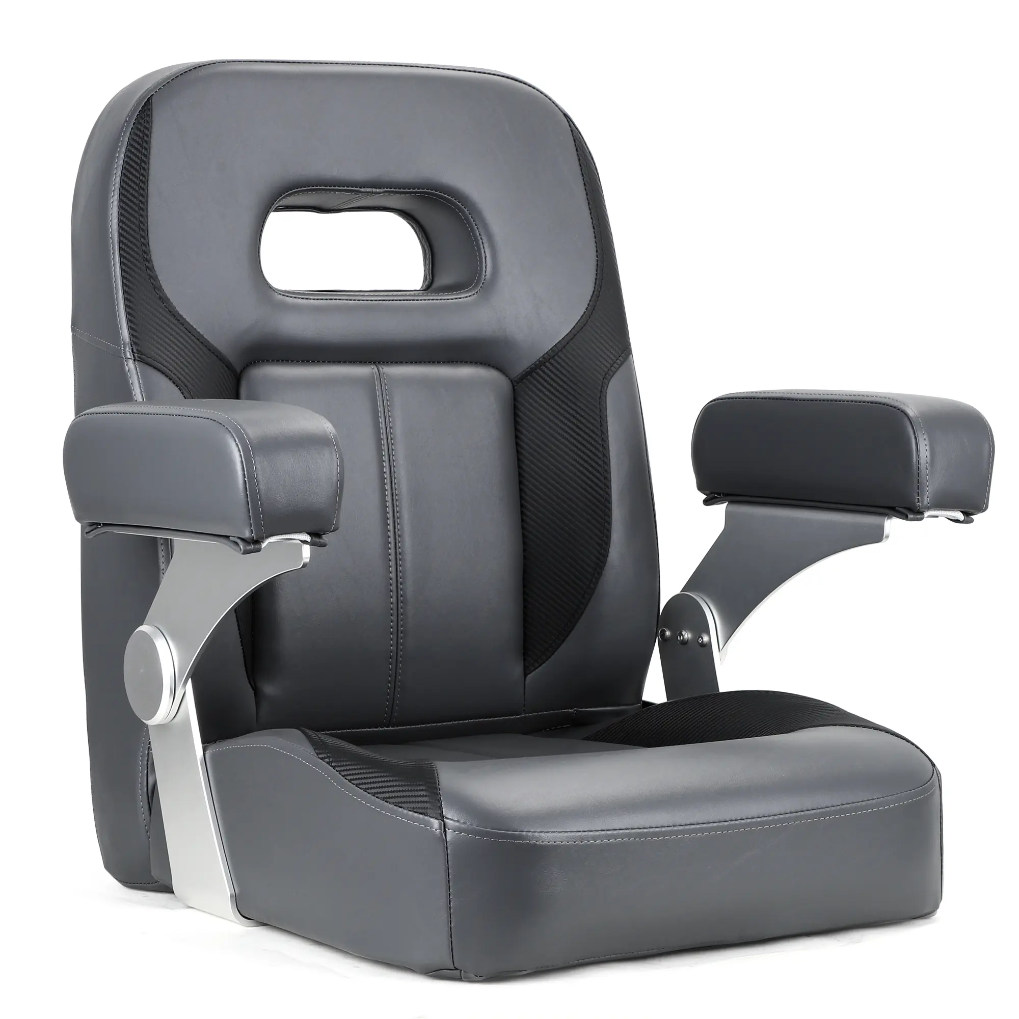 NORTHCAPTAIN Premium Pontoon Captain's Chair - High Back Reclining Bucket Seats with Adjustable Armrests, Marine Vinyl, Heat Protection, Bolt Pattern Mount, 12-Month Warranty, Charcoal/Black