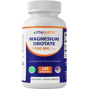 Vitamatic Magnesium Orotate Dietary Capsules - 1500mg per Serving, 180 Count, Non-GMO, Gluten-Free, Natural Minerals, Supports Muscle & Nerve Health
