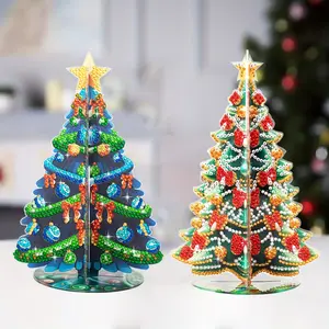 2pcs DIY Diamond Painting Christmas Tree Kits | 3D Jigsaw with Round Diamonds & Sparkling Gemstones | Vibrant, Reflective Surface | Festive Desk/Cabinet/Home Decor | Perfect Christmas/Halloween Gift, Handcrafted Seasonal Ornament