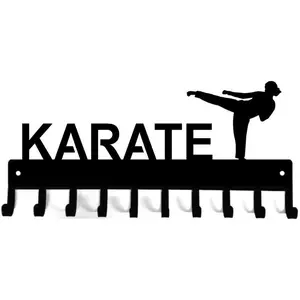 Karate Sparring Medal Hanger Wall Mounted Hook Up Medals and Awards Coat Hanger Pretty Artwork Shape Decoration& Belt Rack -14.5 Inches W/ 10 Hooks Metal Pendant Wall Art