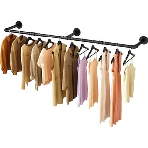 Heavy Duty 72.5in Wall Mounted Clothes Rack, Industrial Pipe Detachable Iron Garment Hanging Rod, Space Saving Multi-Purpose Rack for Bedroom Laundry Room, 1 Pack