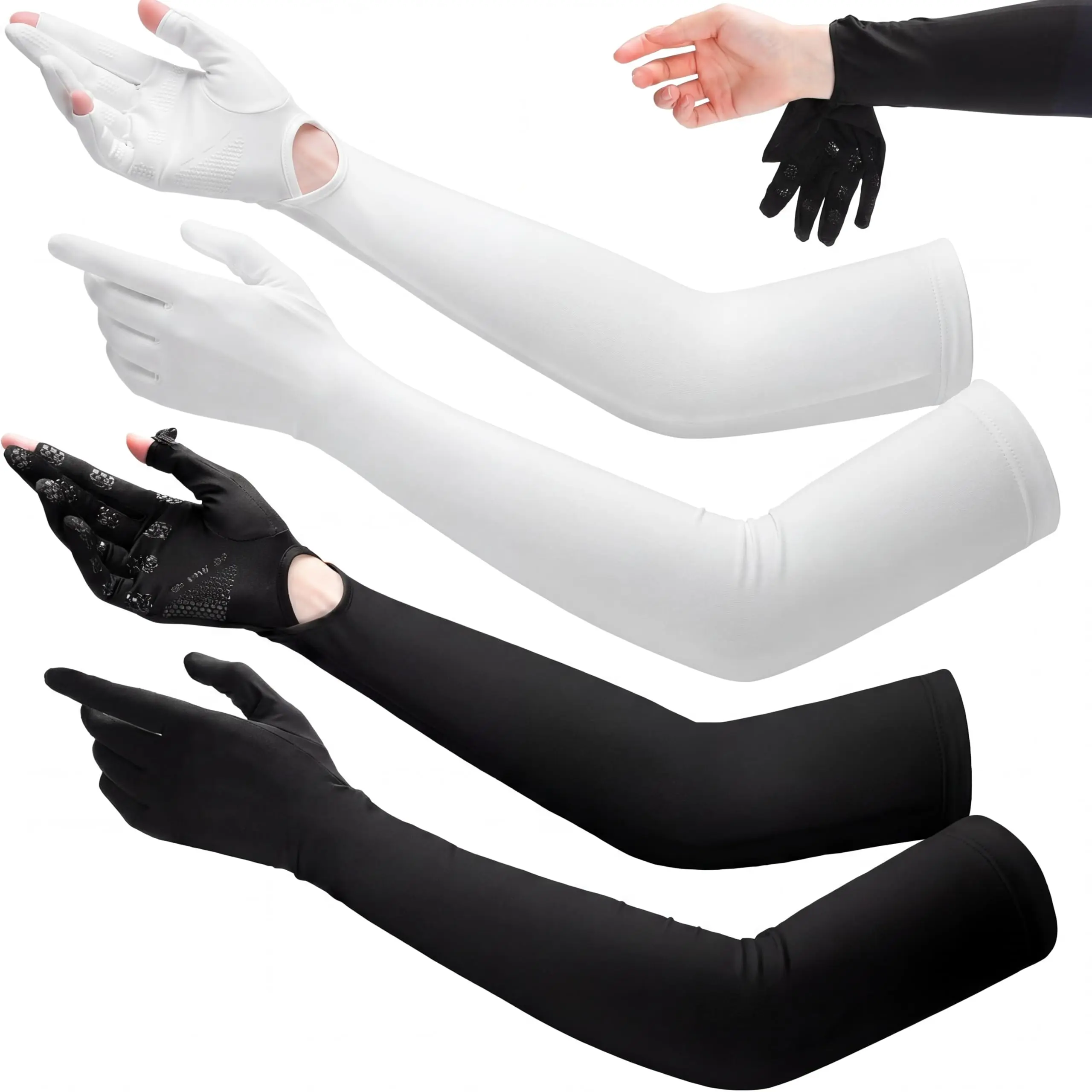 2 Pairs Women Long Sun Protection Arm Gloves, UPF 50+ UV Protection Touch Screen Driving Gloves, Breathable Sun Arm Covers for Cycling, Fishing & Outdoor Sports