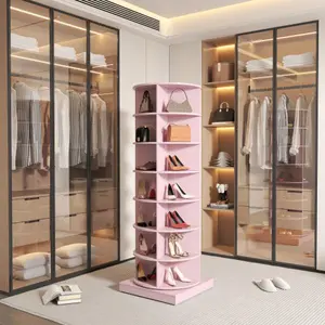 Bellemave 360 Gray Rotating Shoe Cabinet with 6-7 Layers for Up to 28 Paris Shoes Organiser Racks Large Capacity Pink Circular Design