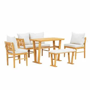 [SOIYELIFE] Small Farmhouse Solid Wood Kitchen Nook Dining Room Breakfast Nook Table Set for 6, Space Saving High Top Corner Dining Table with Bench and Chairs (6 Piece)   Cool furniture event  furniture dining  chairs
